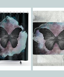 Watercolor Black Butterfly Bath Decor Fabric Shower Curtain With Gift Option