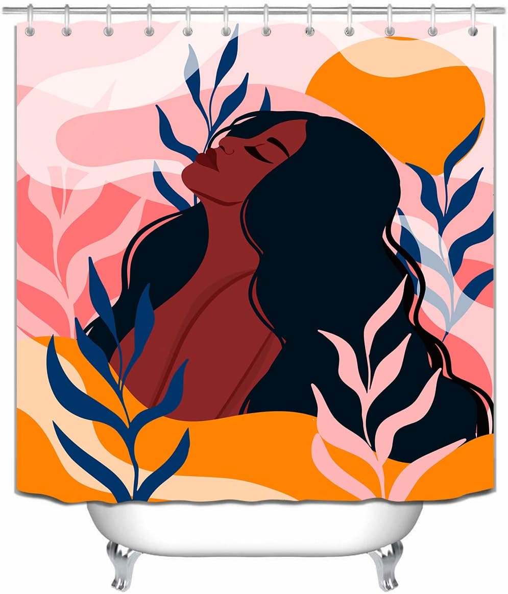 Watercolor Black Women African American Plant Sexy Design Shower Curtain For A Boho Chic Bathroom - Image 2