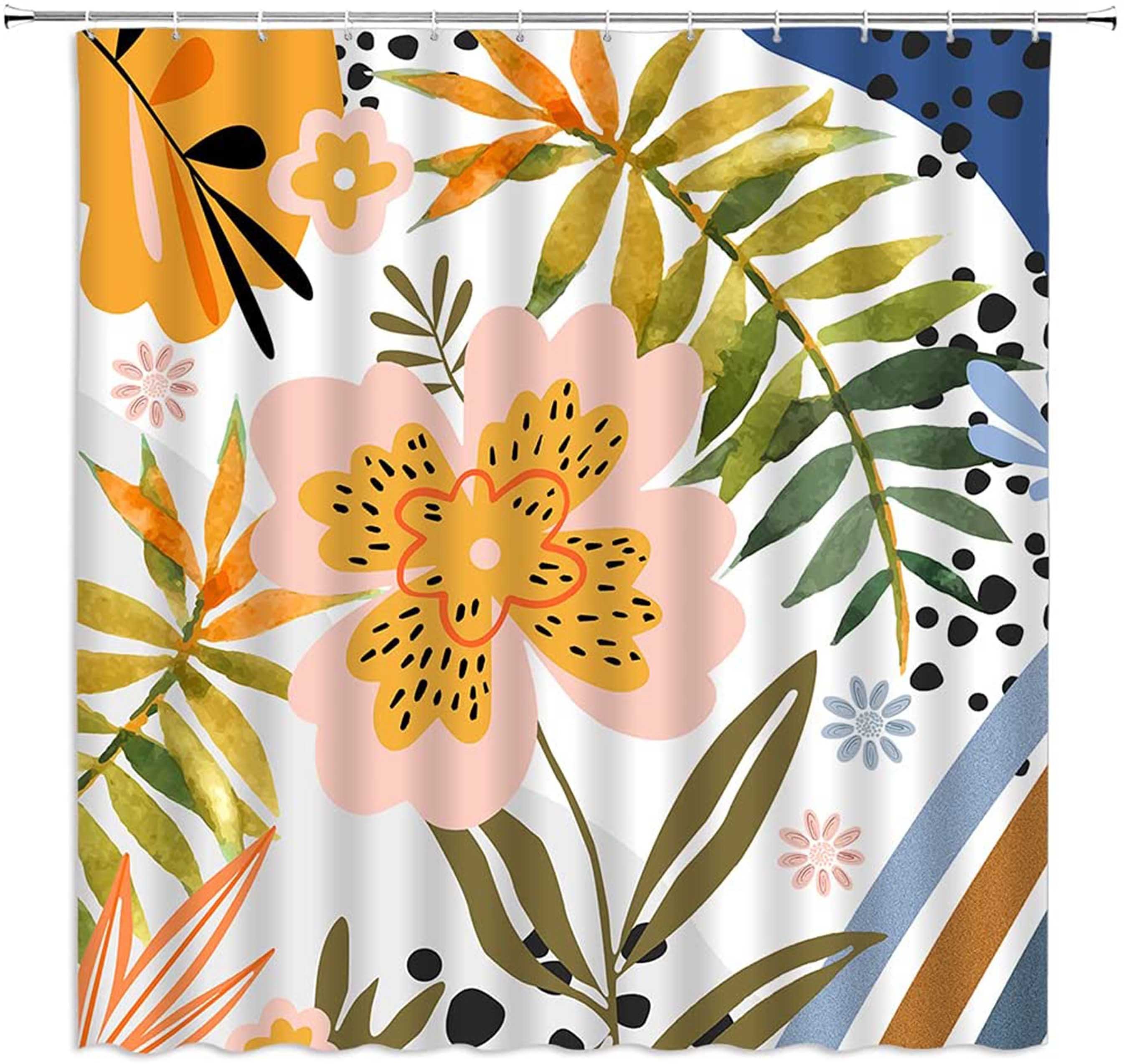 Watercolor Boho Floral Design Fabric Shower Curtain For Home Decor