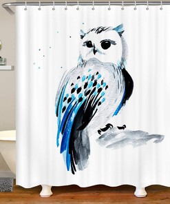 Watercolor Boho Owl Fabric Shower Curtain for Kids Boys - Ethnic Animal Ink and Wash Decor