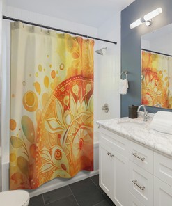 Watercolor Boho Shower Curtain Inspired by Klimt's Geometric Print Art