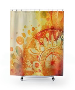 Watercolor Boho Shower Curtain Inspired by Klimt's Geometric Print Art