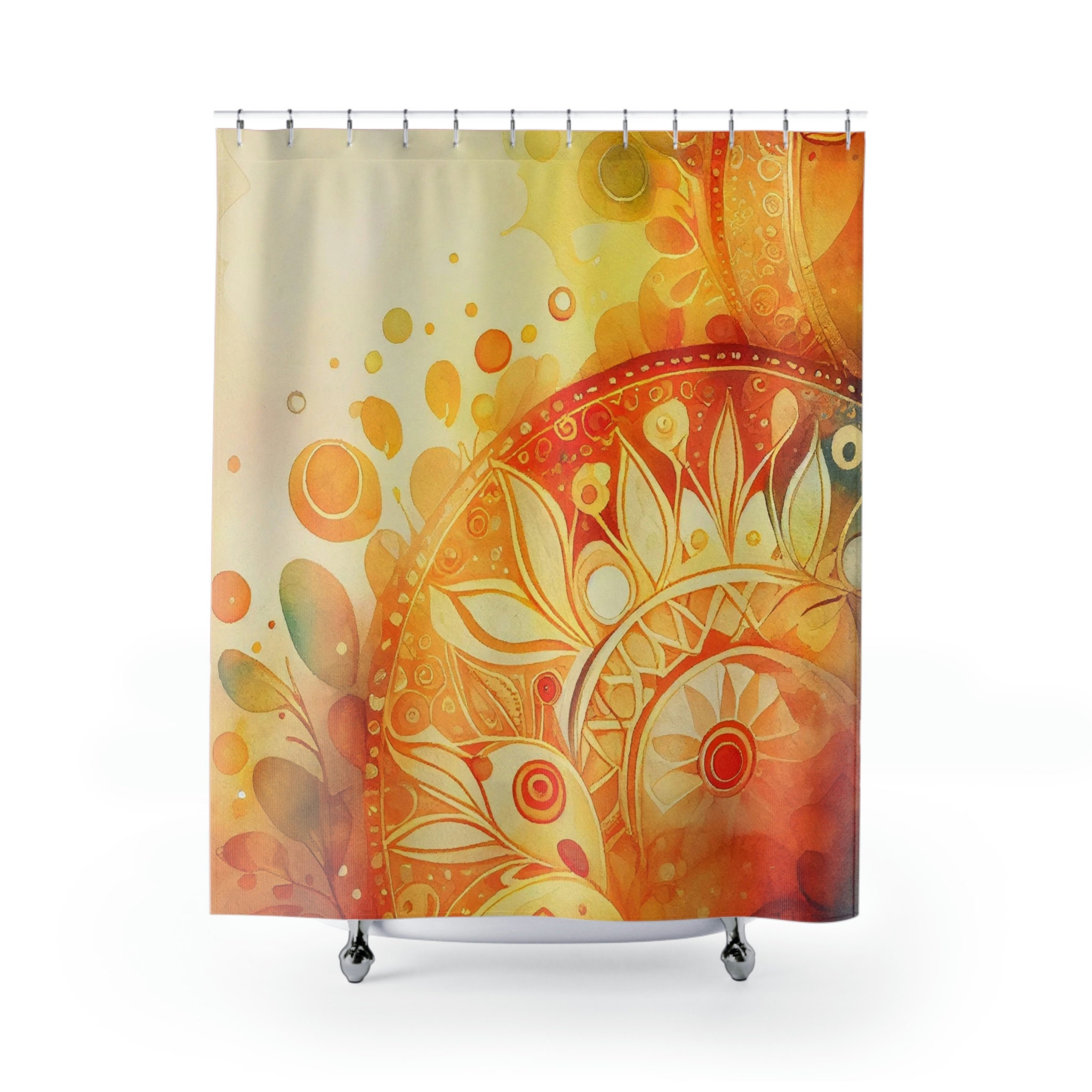 Watercolor Boho Shower Curtain Inspired by Klimt's Geometric Print Art