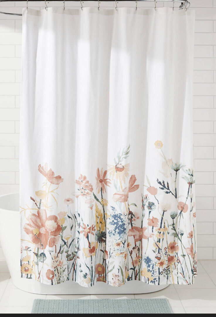 Watercolor Botanical Floral Fabric Shower Curtain by Threshold