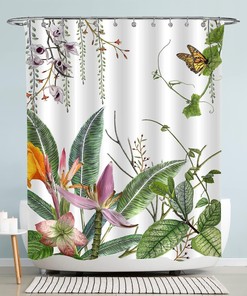Watercolor Botanical Greenery Shower Curtain 