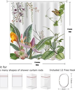 Watercolor Botanical Greenery Shower Curtain