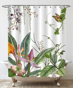 Watercolor Botanical Greenery Shower Curtain