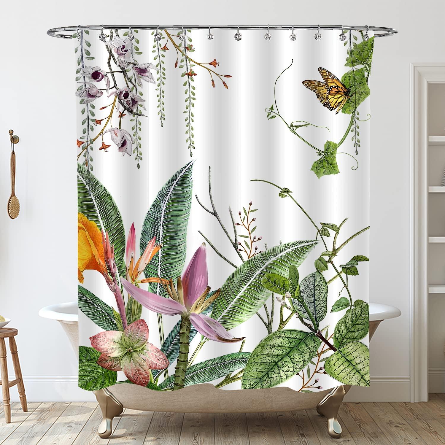 Watercolor Botanical Greenery Shower Curtain