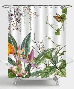 Watercolor Botanical Greenery Shower Curtain