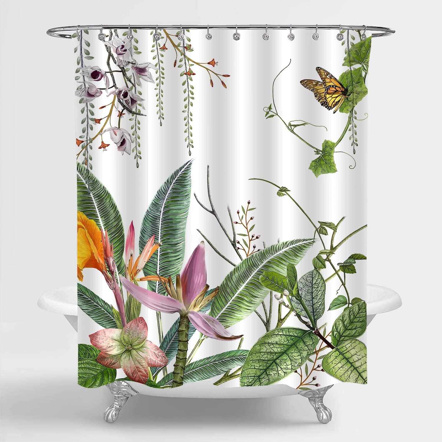 Watercolor Botanical Greenery Shower Curtain