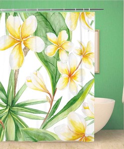 Watercolor Botanical Plumeria Flowers and Yuccas Shower Curtain