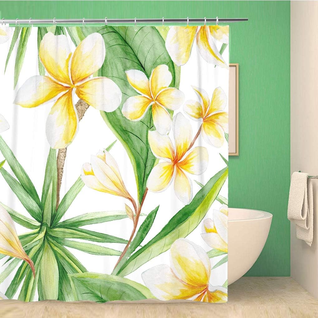 Watercolor Botanical Plumeria Flowers and Yuccas Shower Curtain