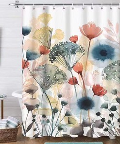 Watercolor Botanical Print Shower Curtain, Modern Bathroom Accessory