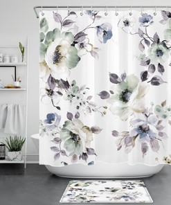 Watercolor Botanical Purple Leaf Floral Shower Curtain for a Chic and Elegant Bathroom
