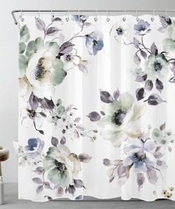 Watercolor Botanical Purple Leaf Floral Shower Curtain for a Chic and Elegant Bathroom