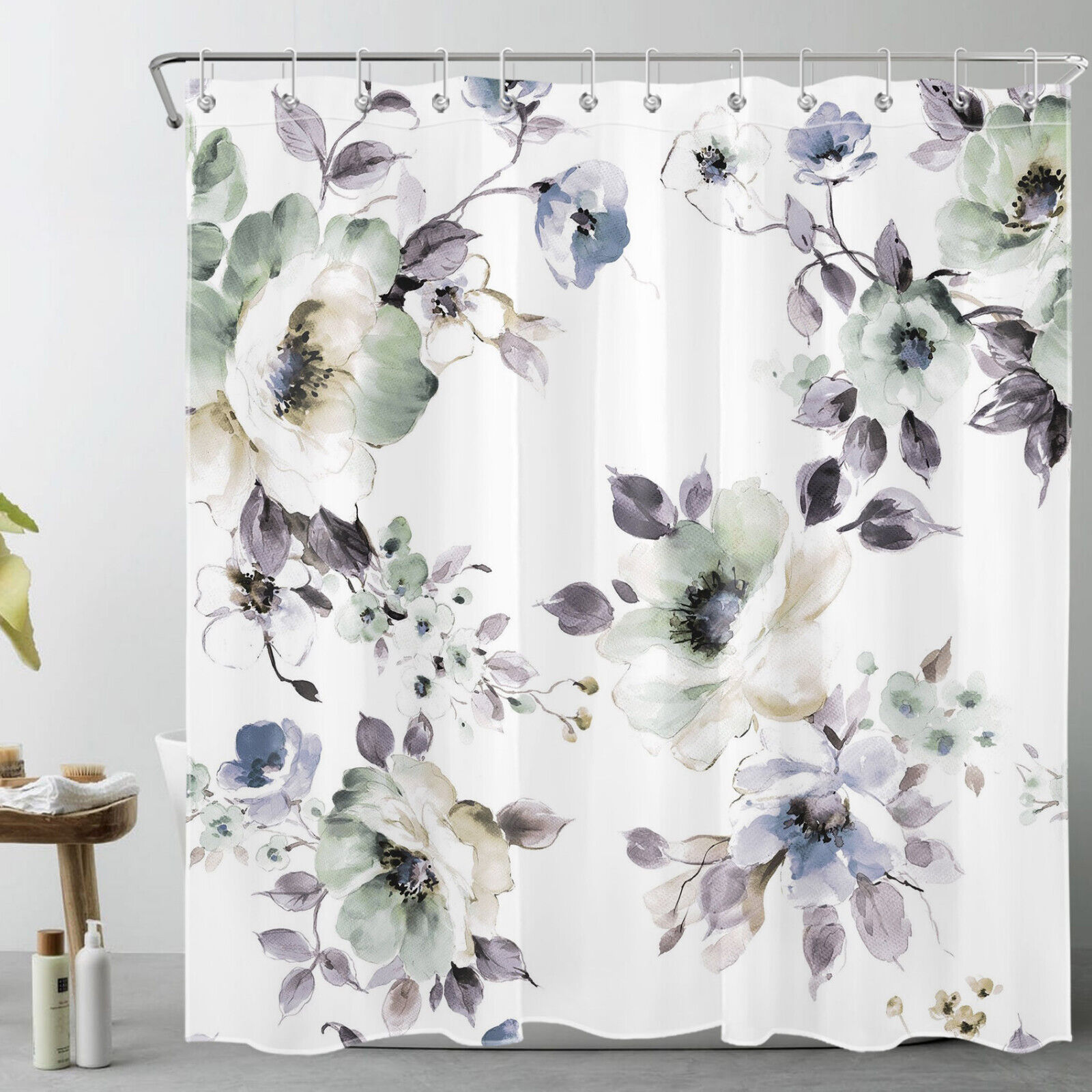 Watercolor Botanical Purple Leaf Floral Shower Curtain for a Chic and Elegant Bathroom
