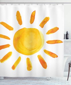 Watercolor Brush Sun Illustration Shower Curtain, Yellow White Cloth Fabric Bathroom Decor By Ambesonne