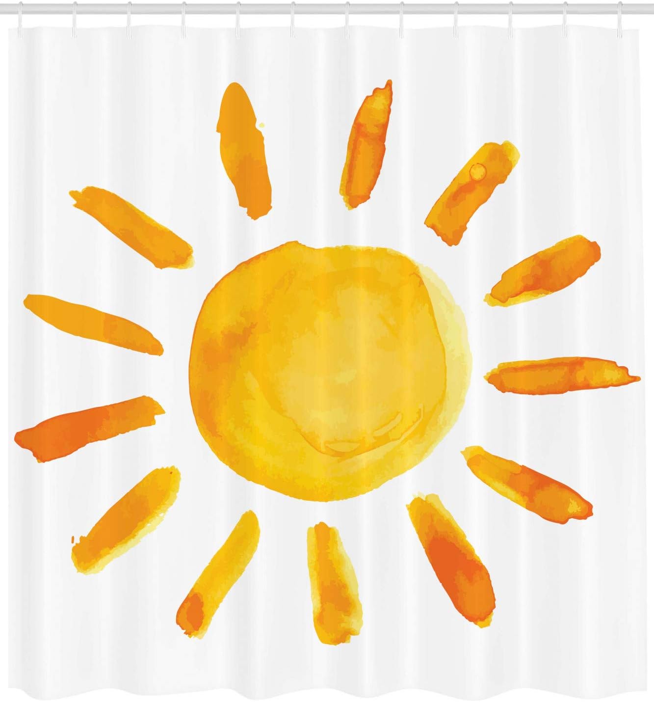 Watercolor Brush Sun Illustration Shower Curtain, Yellow White Cloth Fabric Bathroom Decor By Ambesonne - Image 2