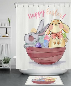 Watercolor Bunny With Easter Eggs Shower Curtain For Bathroom Decor