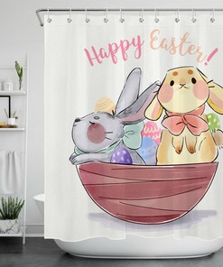 Watercolor Bunny With Easter Eggs Shower Curtain For Bathroom Decor