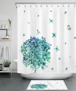 Watercolor Butterfly And Plant Shower Curtain - Nature Inspired Bathroom Decor