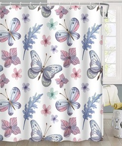 Watercolor Butterfly Shower Curtain - Purple Flower Insects Bathroom Curtain Made From Waterproof Fabric For A Chic Look