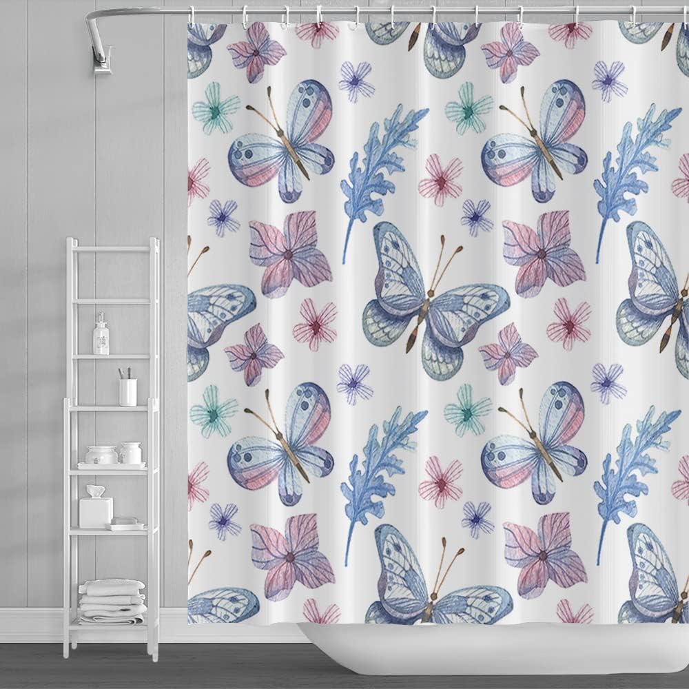 Watercolor Butterfly Shower Curtain - Purple Flower Insects Bathroom Curtain Made From Waterproof Fabric For A Chic Look - Image 2