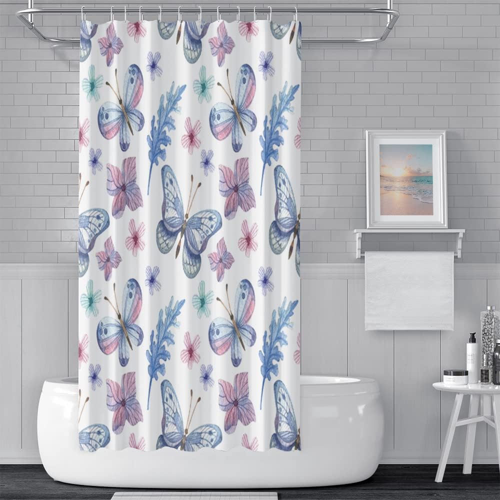 Watercolor Butterfly Shower Curtain - Purple Flower Insects Bathroom Curtain Made From Waterproof Fabric For A Chic Look - Image 3