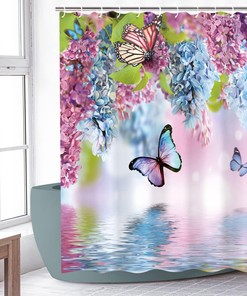 Watercolor Butterfly and Floral Print Shower Curtain