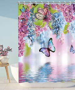 Watercolor Butterfly and Floral Print Shower Curtain