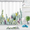 Watercolor Cactus And Succulent Plants Fabric Shower Curtain With Botanical Design