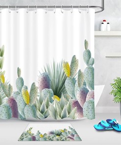 Watercolor Cactus And Succulent Plants Fabric Shower Curtain With Botanical Design