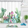 Watercolor Cactus And Succulent Plants Shower Curtain With Botanical Print For Bathroom Decor