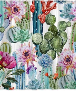 Watercolor Cactus Shower Curtain - Cacti Pattern with Western Southwestern Succulent Plant Design