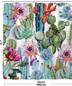 Watercolor Cactus Shower Curtain - Cacti Pattern with Western Southwestern Succulent Plant Design