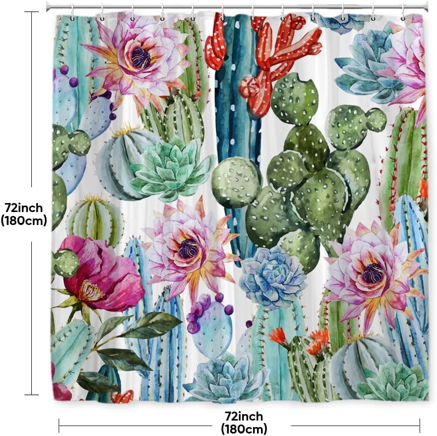 Watercolor Cactus Shower Curtain - Cacti Pattern with Western Southwestern Succulent Plant Design