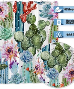Watercolor Cactus Shower Curtain - Cacti Pattern with Western Southwestern Succulent Plant Design