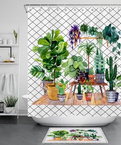 Watercolor Cactus and Succulent Shower Curtain, Bohemian Bathroom Decor