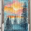 Watercolor Camper RV Shower Curtain for Travel Trailers with Blue and Grey Woodland Tree Design