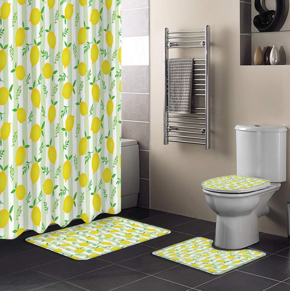 Watercolor Countryside Yellow Lemon Shower Curtain for Bright Bathroom Decor