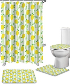 Watercolor Countryside Yellow Lemon Shower Curtain for Bright Bathroom Decor