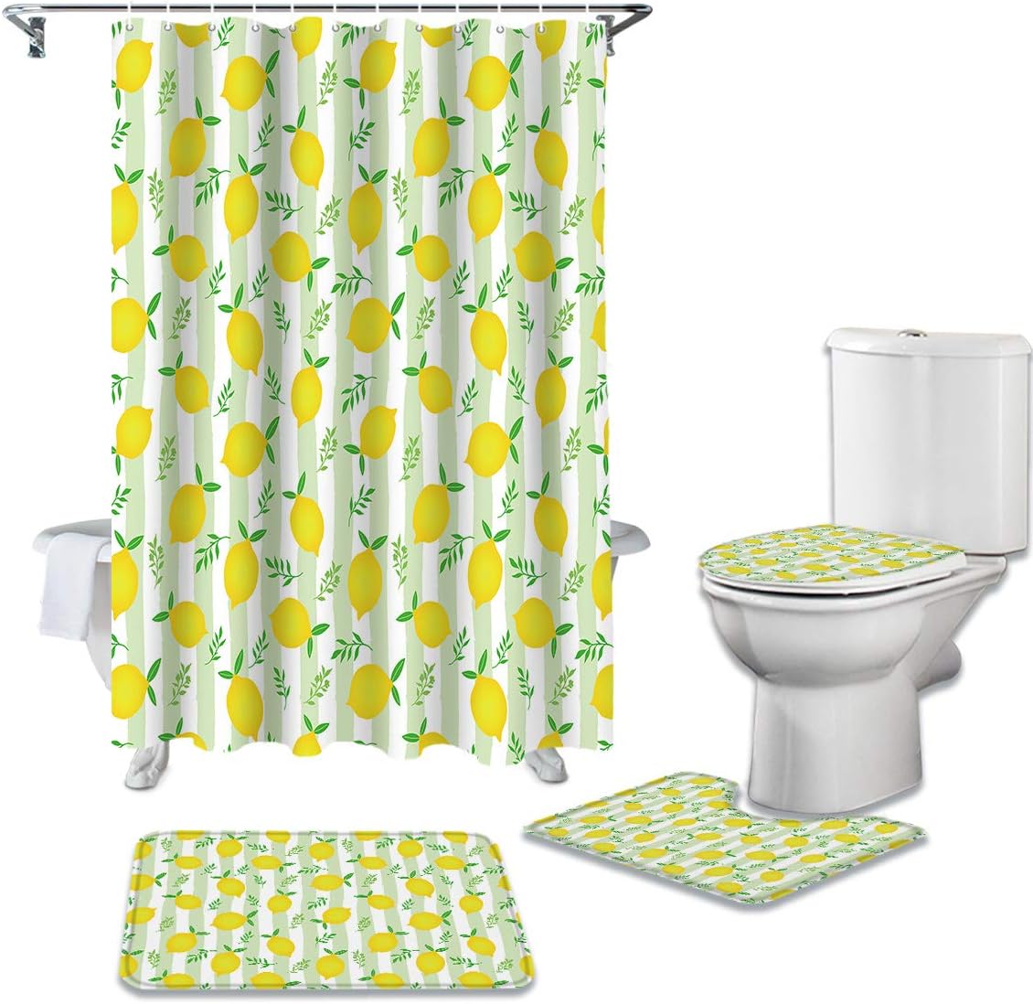 Watercolor Countryside Yellow Lemon Shower Curtain for Bright Bathroom Decor