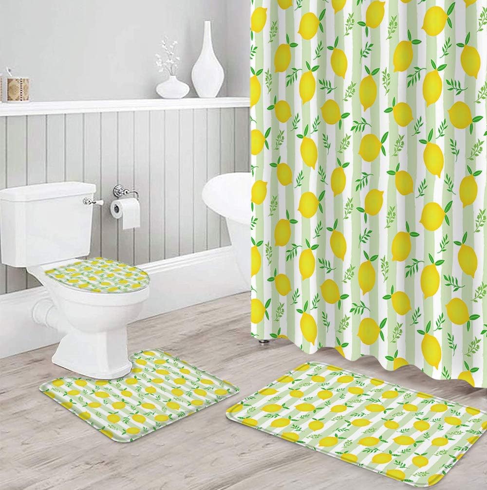 Watercolor Countryside Yellow Lemon Shower Curtain for Bright Bathroom Decor