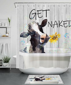 Watercolor Cow And Sunflowers Print Shower Curtain For Artistic Bathroom Decor