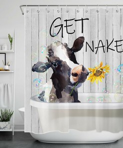 Watercolor Cow And Sunflowers Print Shower Curtain For Artistic Bathroom Decor