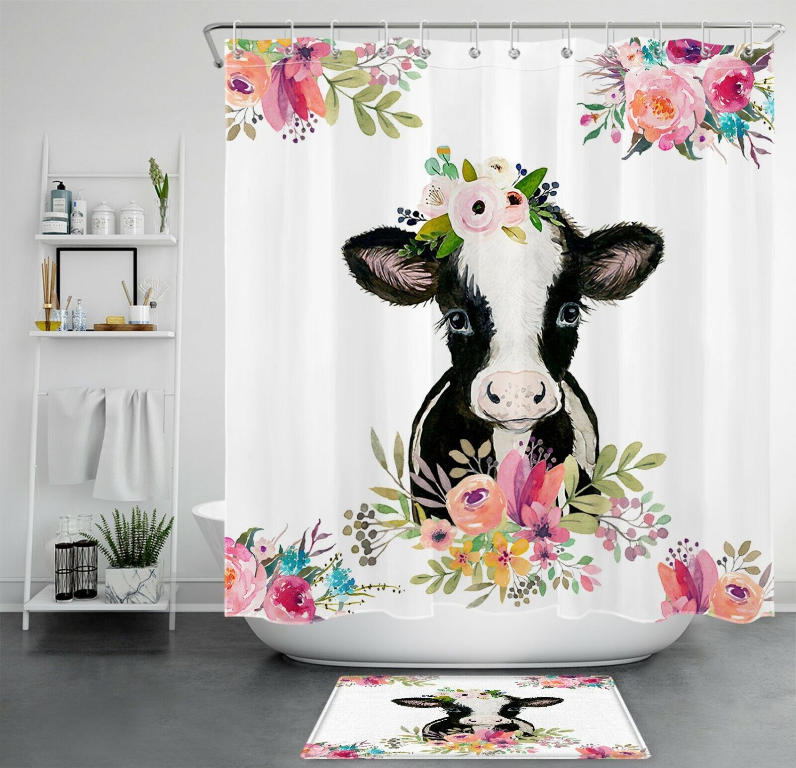 Watercolor Cow Shower Curtain - A Cute And Colorful Bathroom Idea