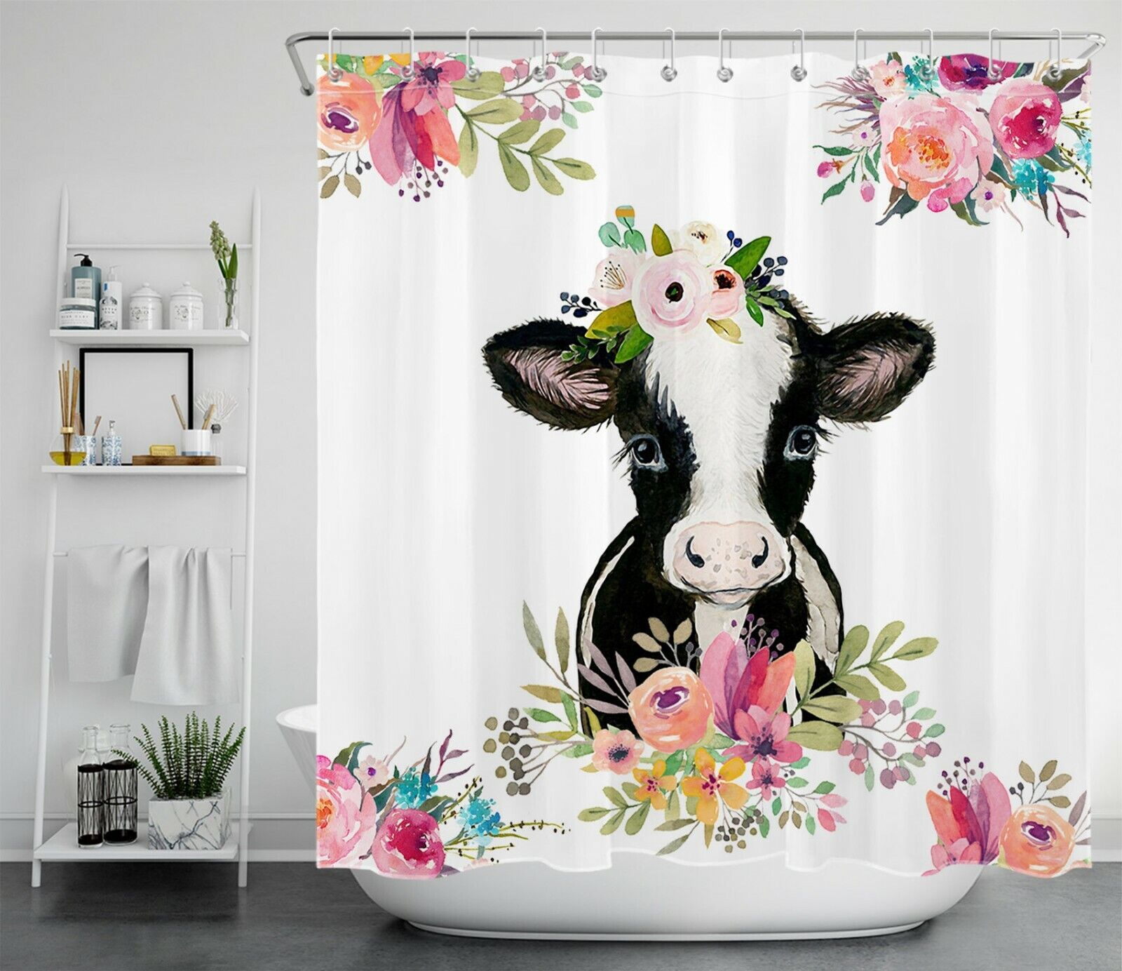 Watercolor Cow Shower Curtain - A Cute And Colorful Bathroom Idea