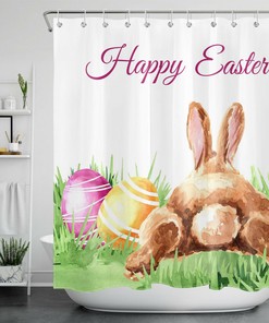 Watercolor Cute Bunny Eggs Shower Curtain For Easter Bathroom Accessories