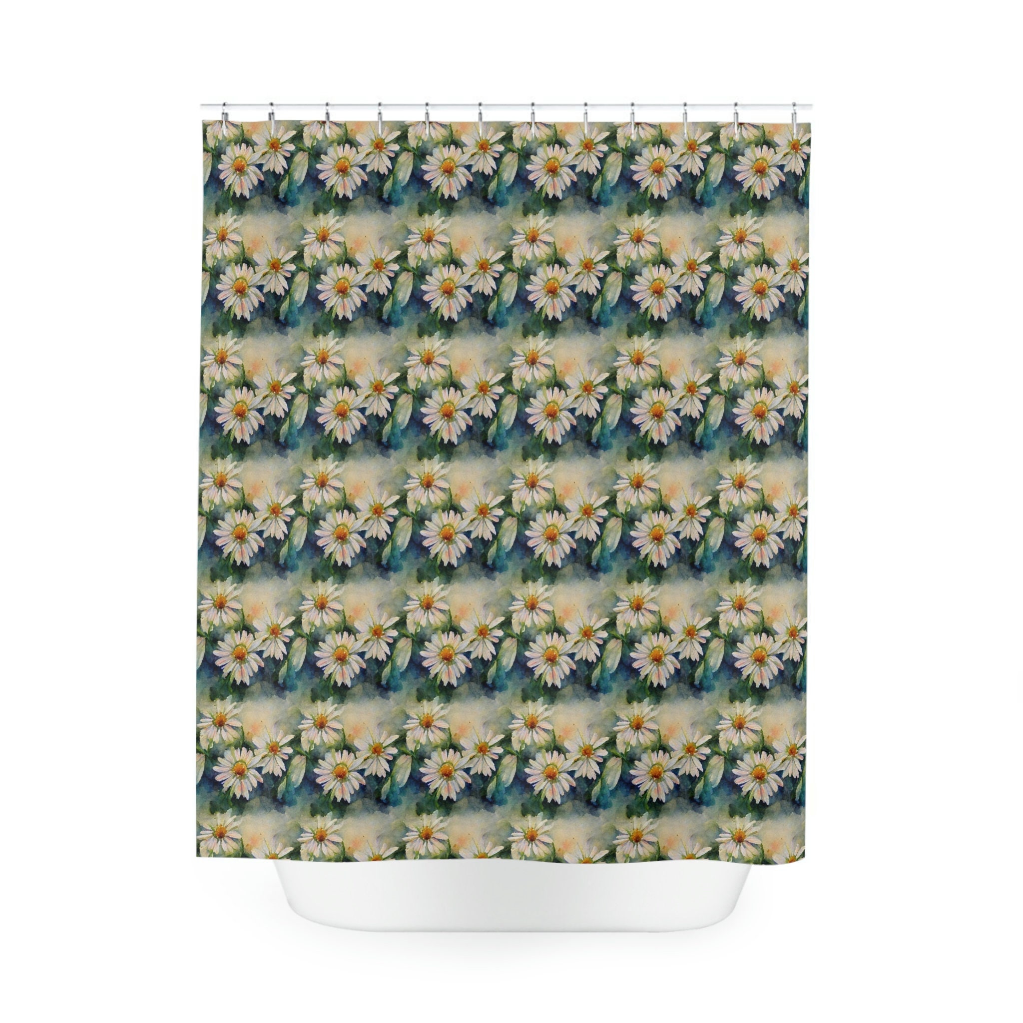 Watercolor Daisy Shower Curtain - Classy Botanical Bathroom Decor, Elegant Spring & Summer Home Decor