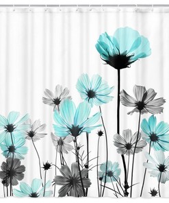 Watercolor Daisys Green Floral Shower Curtain, Fabric Bathroom Decor With Botanical Print